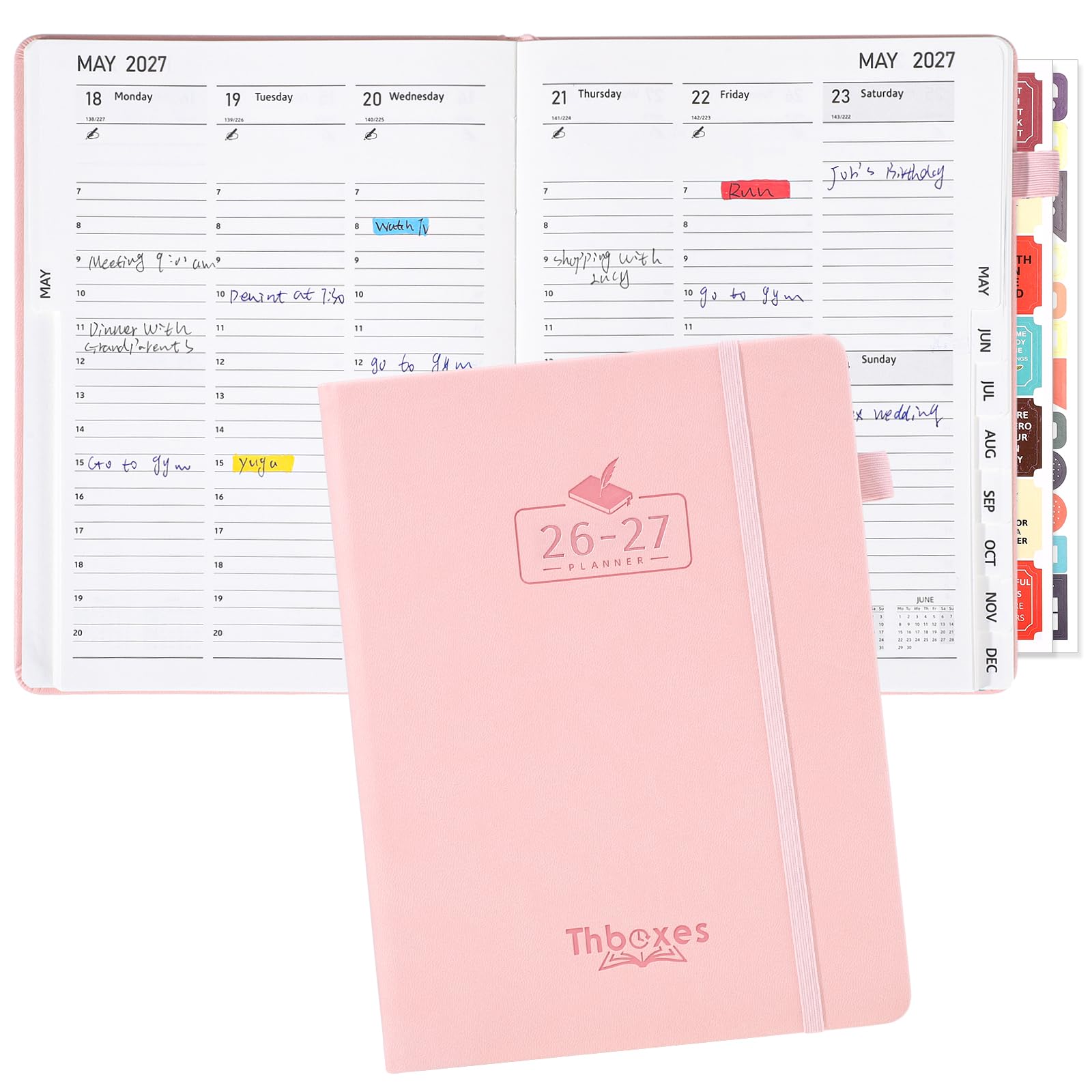 Academic Diary 2026-2027, A5 Week to View Vertical Weekly Planner from August 2026 to July 2027, Hardcover Academic Diary with Monthly Tabs & 4 sheets stickers (Pink) — image 1
