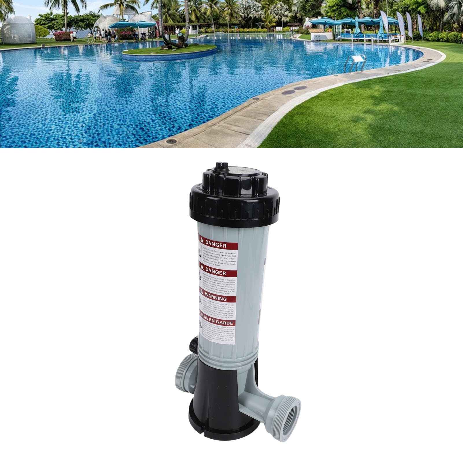 Dosatore Automatico di Cloro per Piscine, in Plastica, con Regolazione del Flusso, per Piscine Interne Ed Esterne, Vasche idromassaggio.