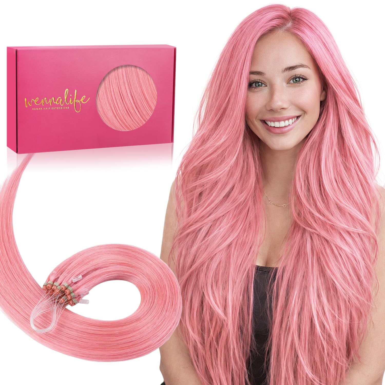 WENNALIFE Nanoring Extensions Echthaar, 50g to 60g 50s to 100s 35cm to 60cm Nano Utip Micro Tressen Ring Weft Extensions Echthaar für Frauen Invisible Nanoringe Haar Extensions