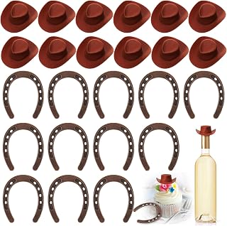 Junkin 24 Pcs Western Theme Party Decorations Birthday Table Centerpieces Mini Horseshoes Cowboy Hats Wagon Wheel Lanterns Horse Rodeo Decor for Crafts Wedding Party Favor (Horseshoes and Cowboy Hats)