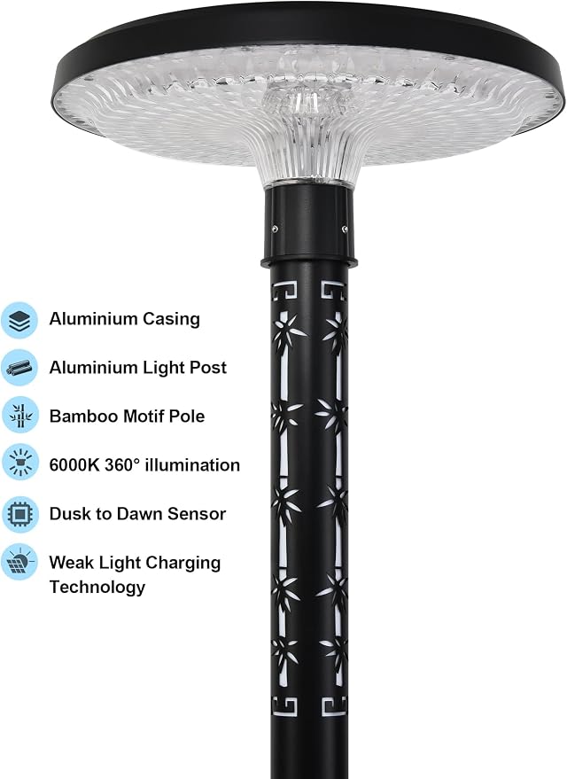 Lámpara de Pie Solar de 107" con Diseño de Bambú y Resistente al Agua miniatura 6