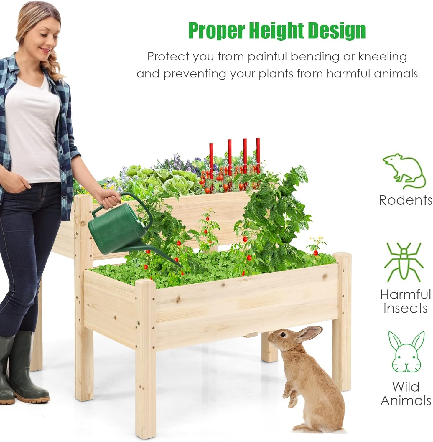 S AFSTAR Raised Garden Bed Set of 2, Wood Elevated Planter Beds with 8 Drainage Holes & 2 Planter Boxes, 3.5 Cu.Ft Above Ground Rise Garden Beds for Flowers Vegetables Herbs,