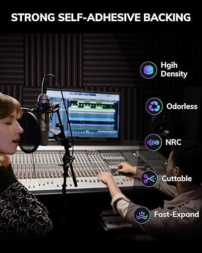 Miniatura 4 de Paquete de 36 paneles de espuma a prueba de sonido para pared de 12 x 12 x 2 pulgadas, paneles de espuma acústica autoadhesivos, tratamiento de