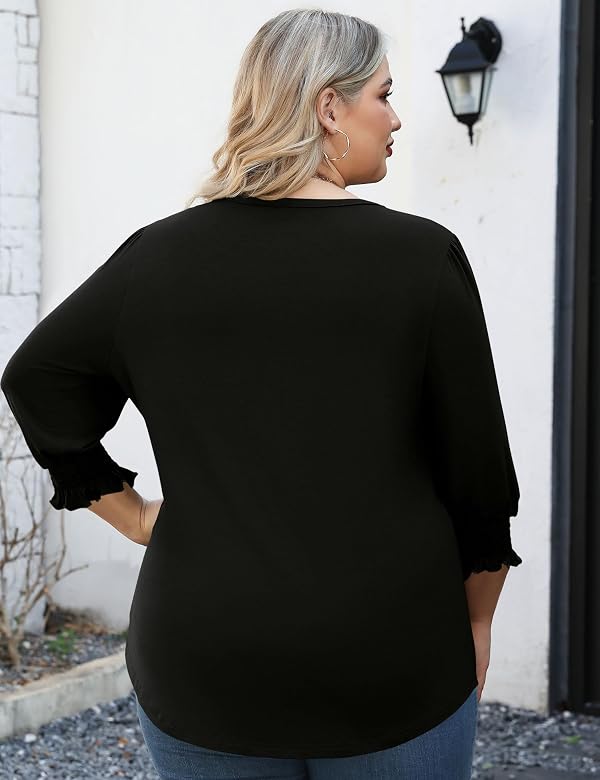 LOMON Womens Plus Size Tops 3/4 Sleeve Shirts V Neck Tunic Tops Casual Ladies Summer Dressy Top 2026 Fashion Loose Fit Blouses Black XXL by LOMON - Used condition - Image 5