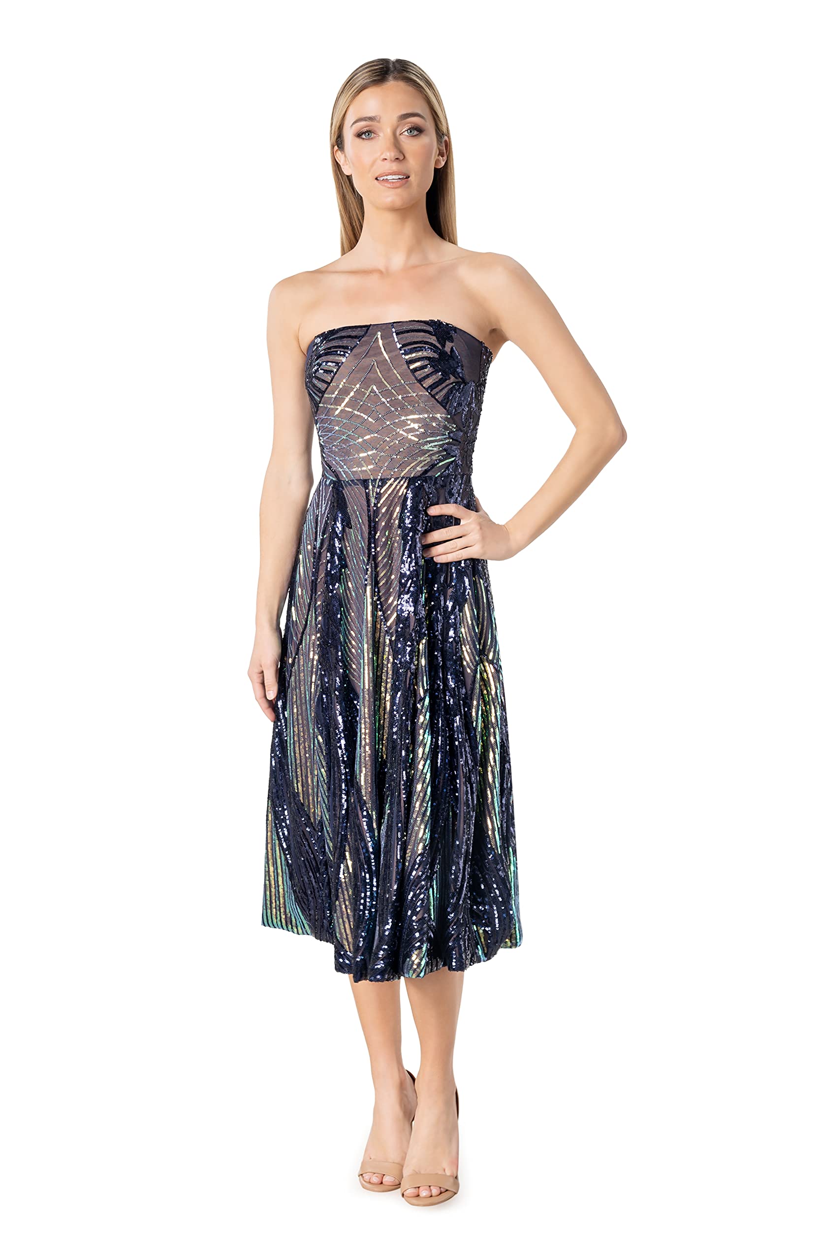 Dress The Population Womens Ruby Fit and Flare Midi Dress