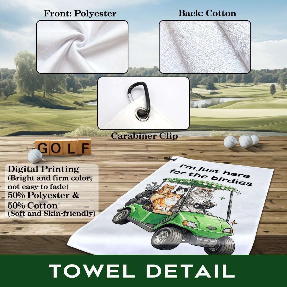 Funny I'm Just Here for The Birdies Printed Golf Towel for Golfbag image 3