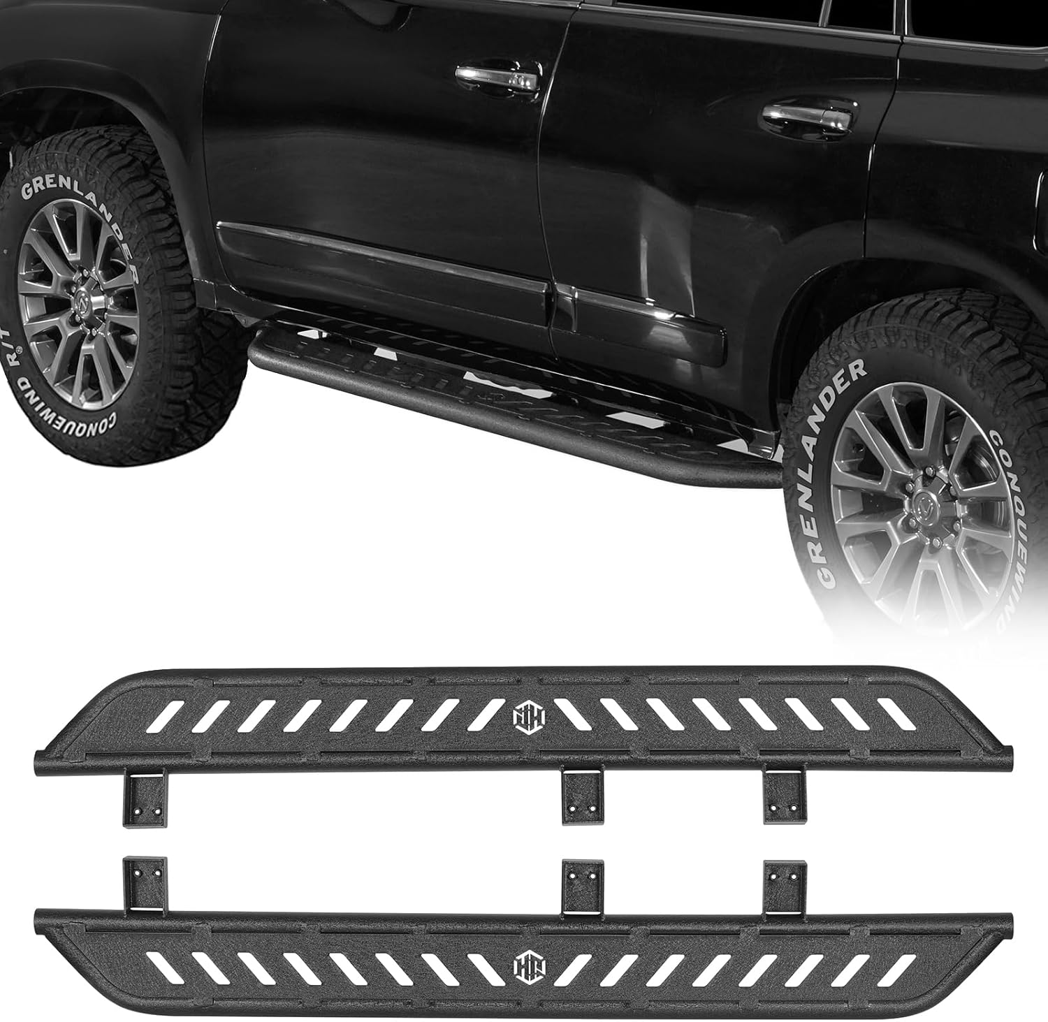 Hooke Road GX460 Side Steps Running Boards for 2010-2023 Lexus GX460, Sturdy Steel Rock Slider Nerf Bars with 7.57" Wide Non-Slip Step Pads