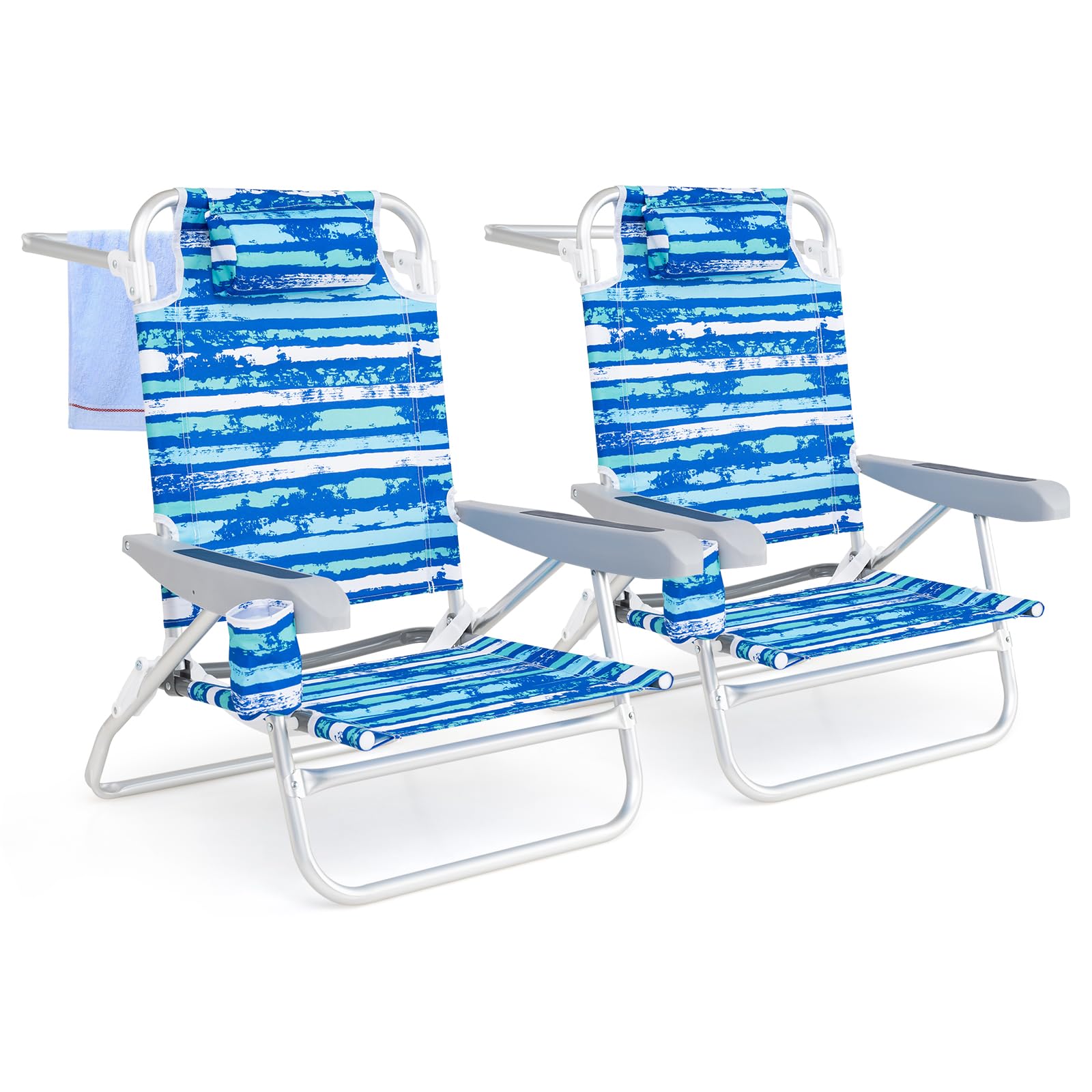 COSTWAY Set di 2 Sedie Pieghevoli da Spiaggia, Sdraio Regolabile 5 Posizioni, Portata 150 kg Blu