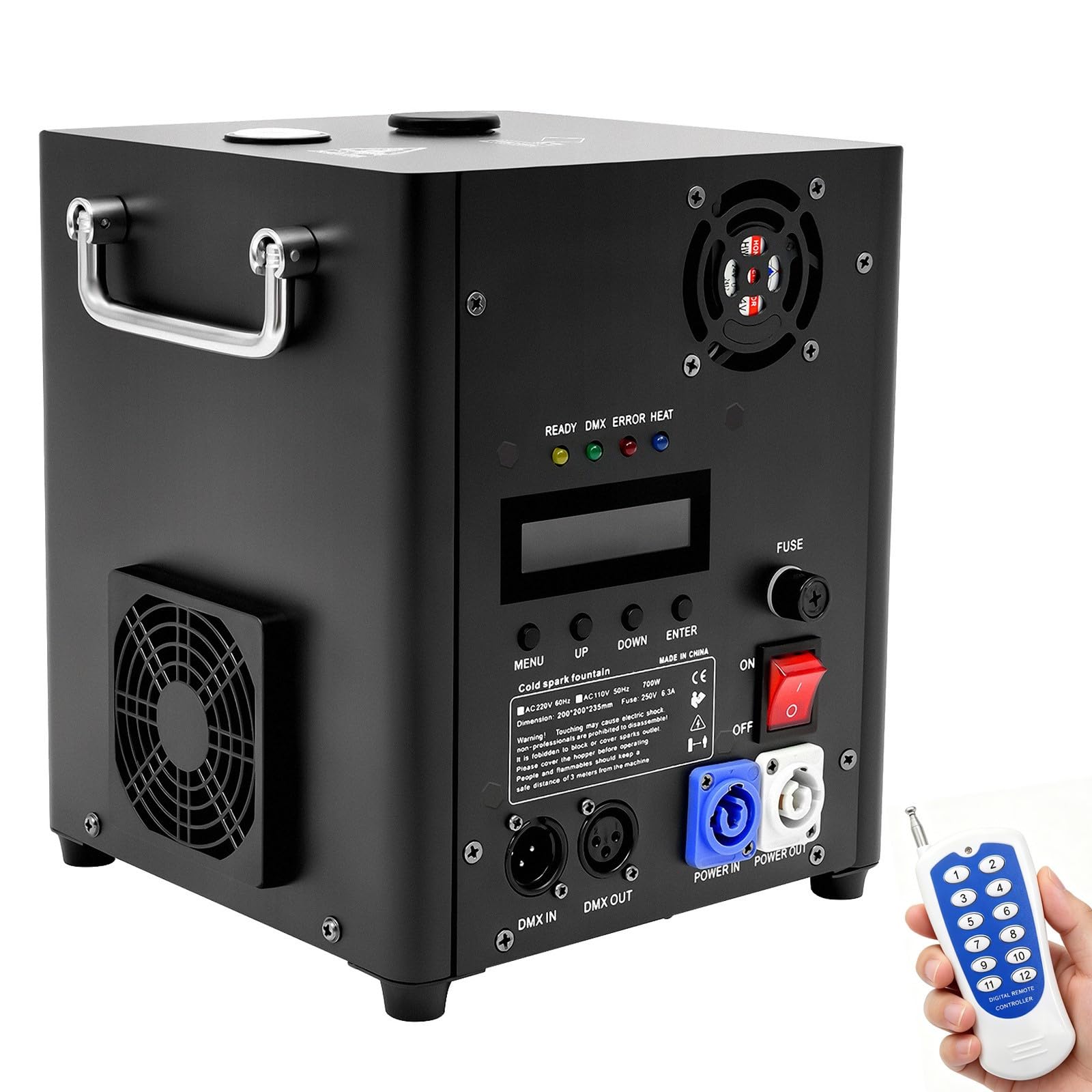 Pyrotechnikmaschinen Pyrotechnik 700W mit Fernbedienung DMX Bühnen Effekt Funken Sprühhöhe 3-5 Meter Einstellbar LCD Display Spark Machine Cold Spark Kalte Funkenmaschine Feuerwerksmaschine für Party