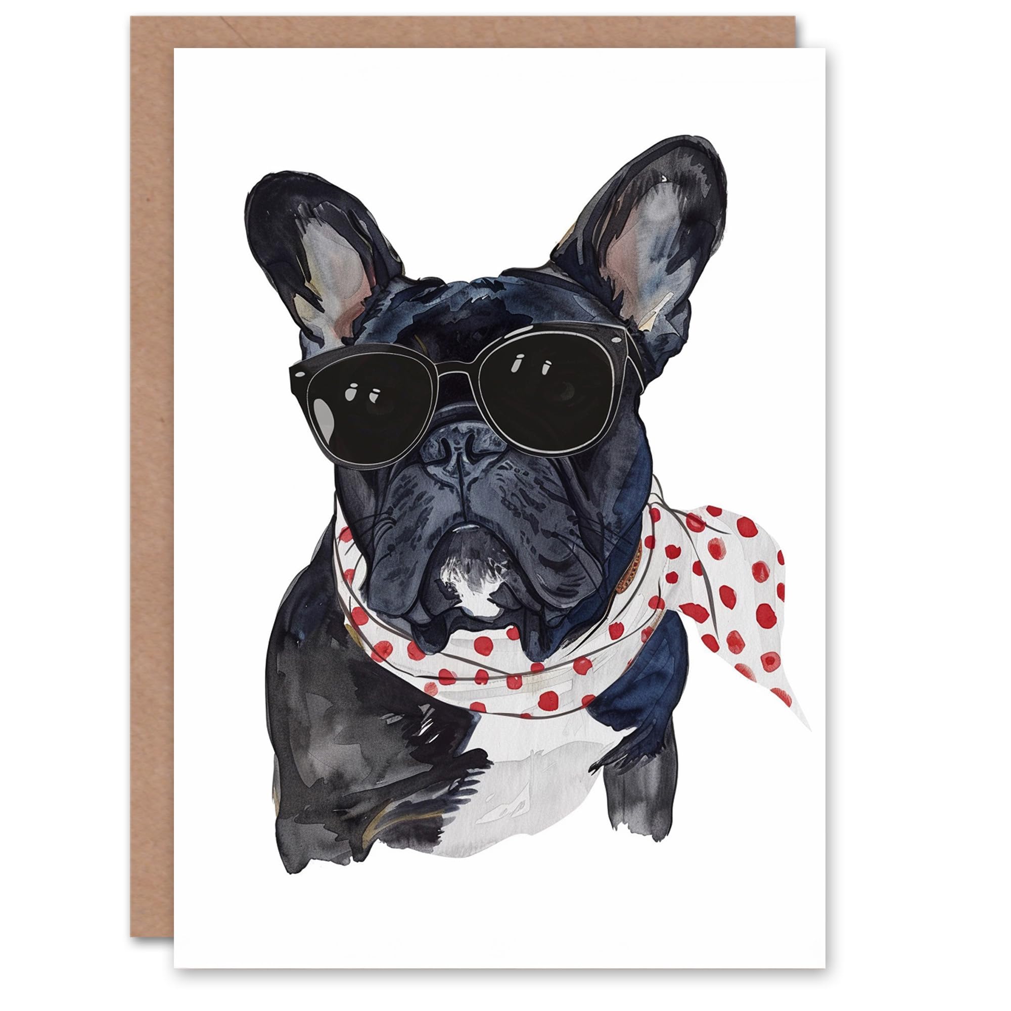 Artery8 French Bulldog Wearing Sunglasses Dog Lover Blank For Him Or Her Art Birthday Card