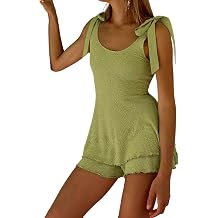 Foidiccx Womens 2 Piece Tank Top Shorts Set Y2k Summer Going Out Beach Vacation Ruffle Hem Pajamas Matching Outfits Pj Sets