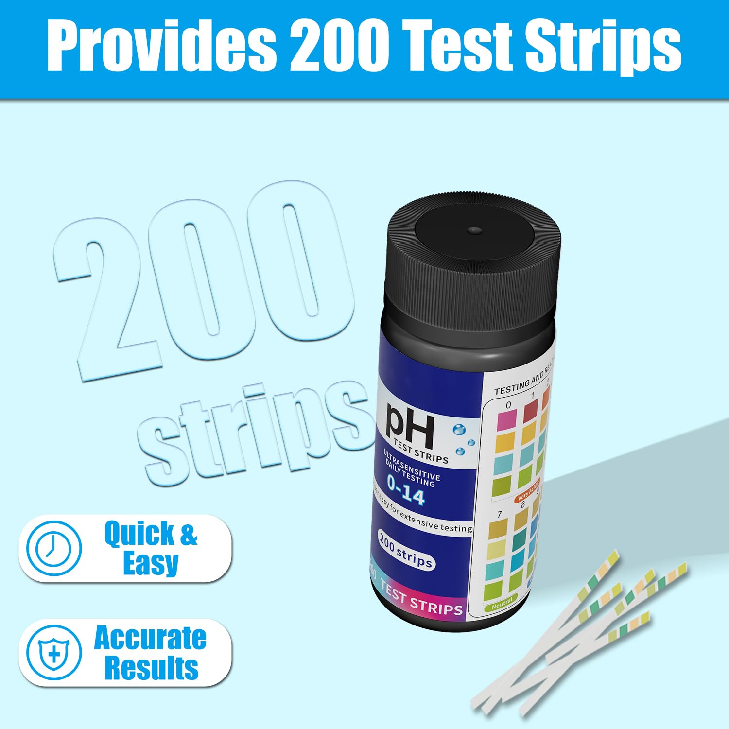 200 Strips pH Test Strips 0-14 Universal Litmus Paper pH Test Strips for Liquid Testing, Saliva, Drinking Water, Aquariums, Labs and Soap Making, Quick Reliable pH Testing Kit - image 2