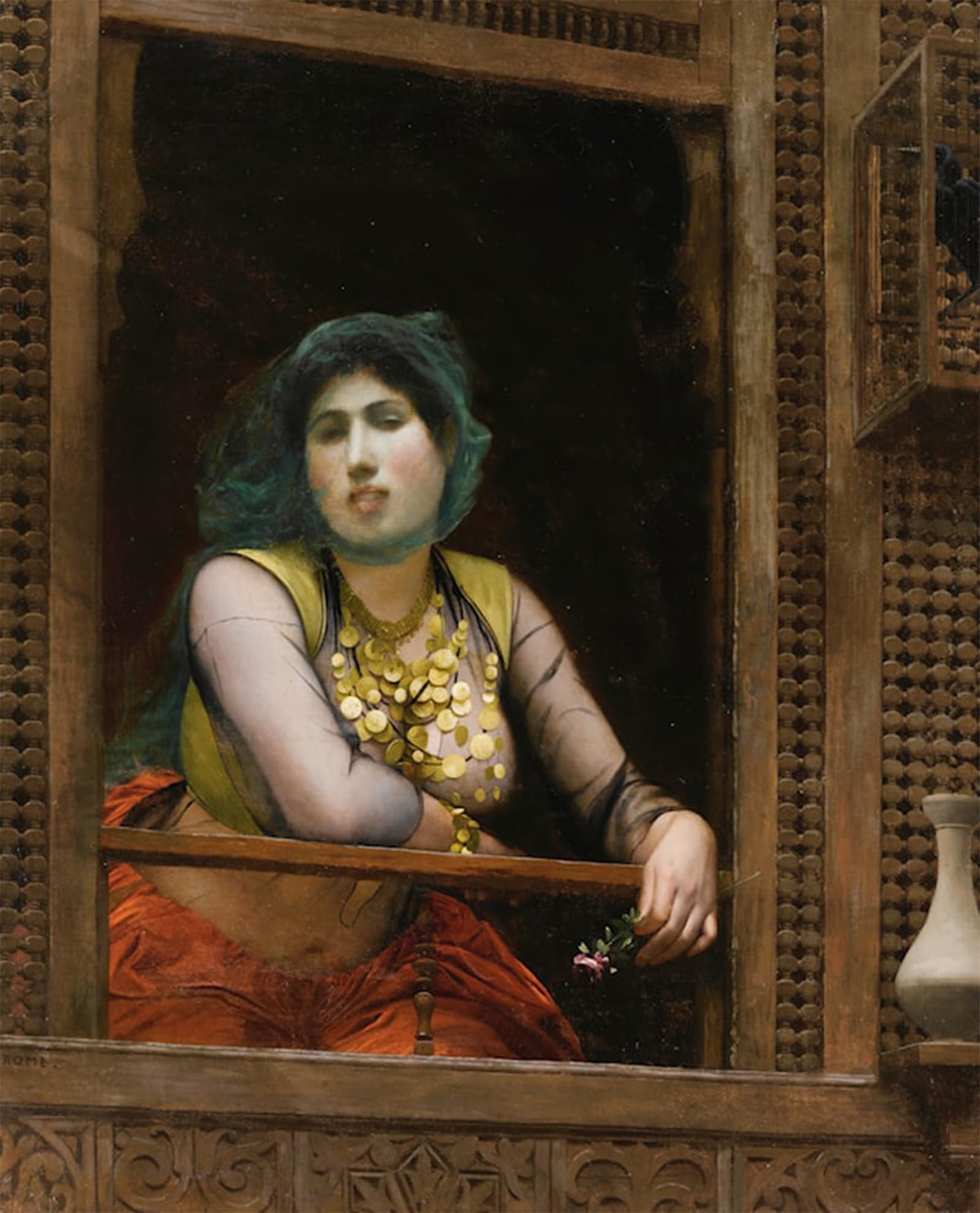HRJUBWREE Classic Canvas Picture Art Canvas Print Modern Oil Painting Woman At a Balcony Jean-léon Artwork on Wall for Home Decor 60x90cm