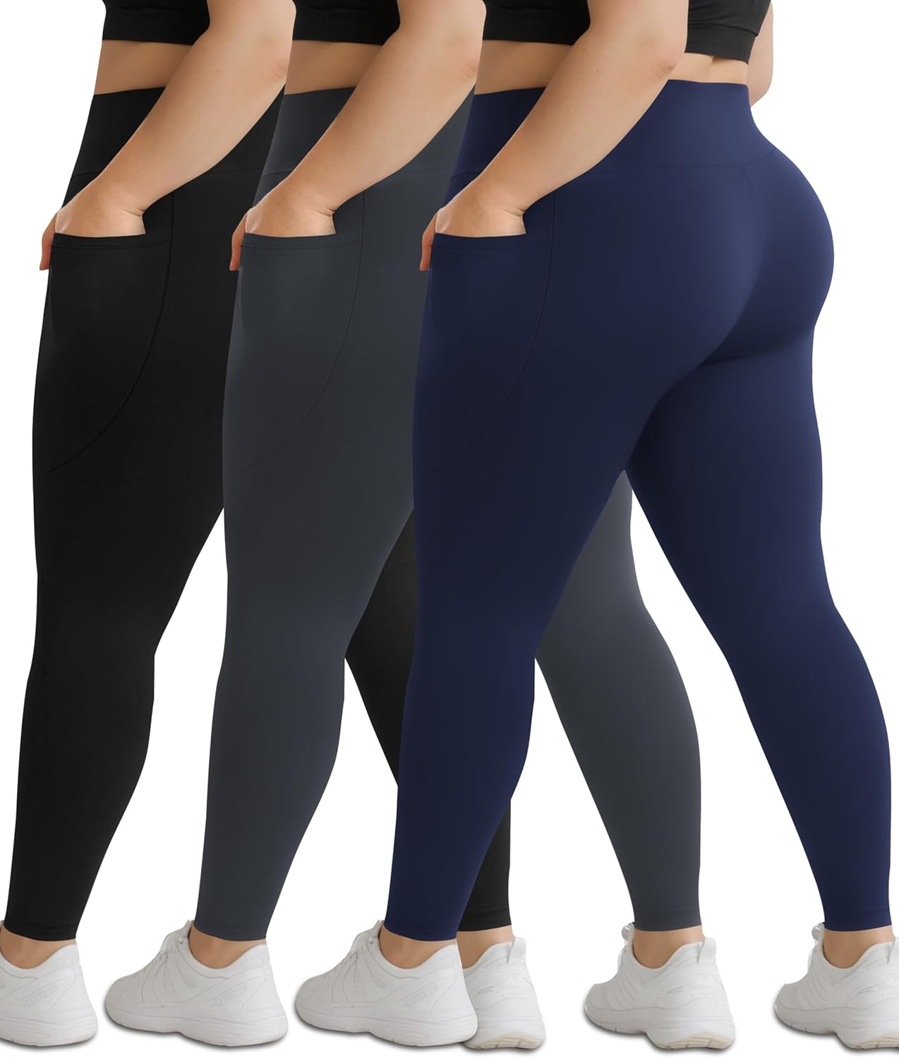 NEW YOUNG 3 Pack Plus Size Leggings with Pockets for Women,High Waist Tummy Control Workout Yoga Pants