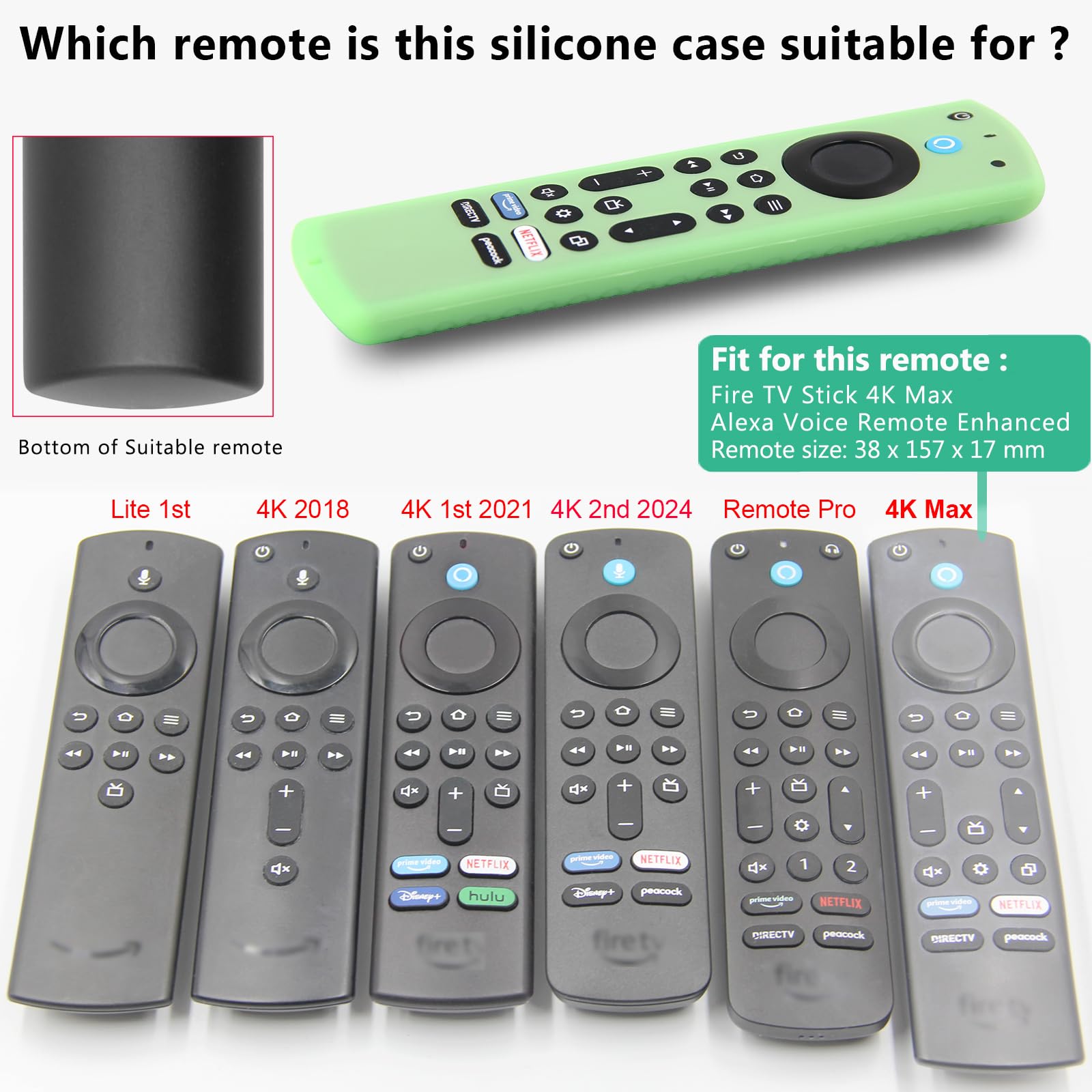 Pinowu Silikonowe etui na pilota (2 szt.) do Fire TV Stick 4K Max (2nd )/ Insignia/Pioneer/Omni (QLED) Series Alexa Voice Remote Enhanced ze smyczą (zielony, błękitny, świecący)