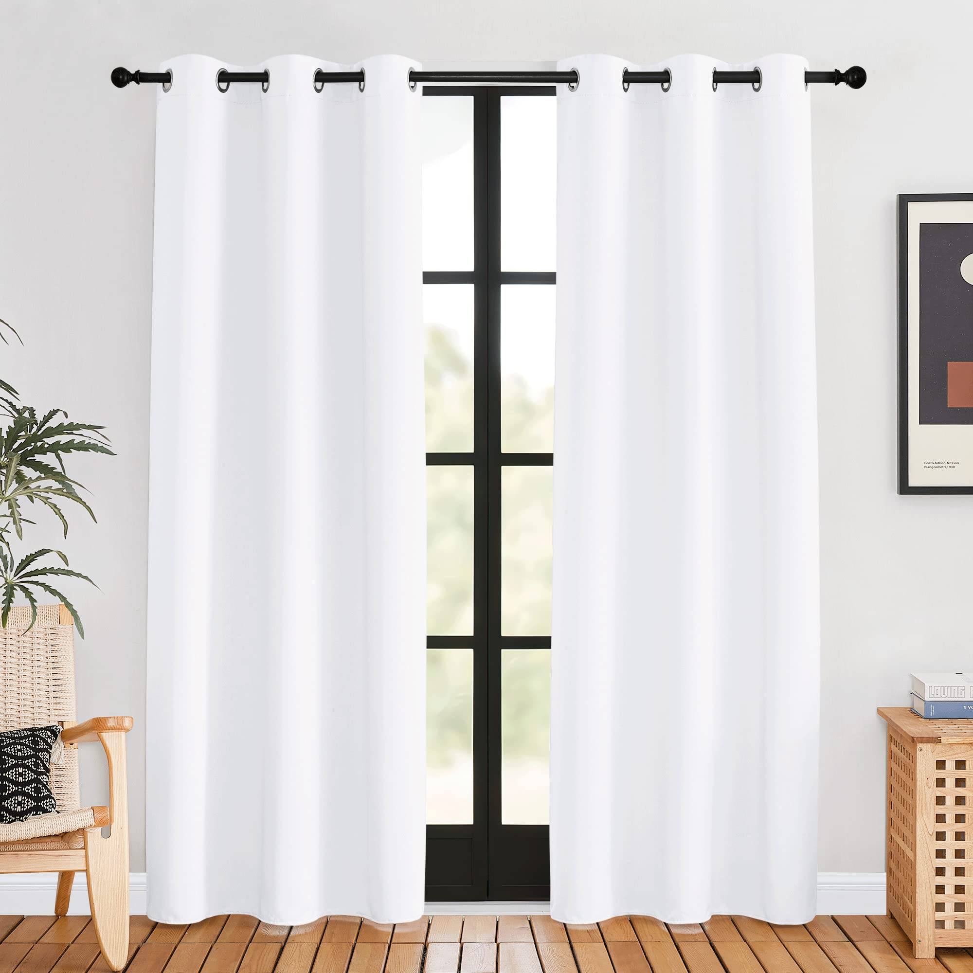 NICETOWN 50% Light Blocking Curtain Panels for Bedroom, 2 Panels, 42 by 80, White, Home Decoration Easy-Care Solid Grommet Draperies/Drapes, Window Covering for Kitchen