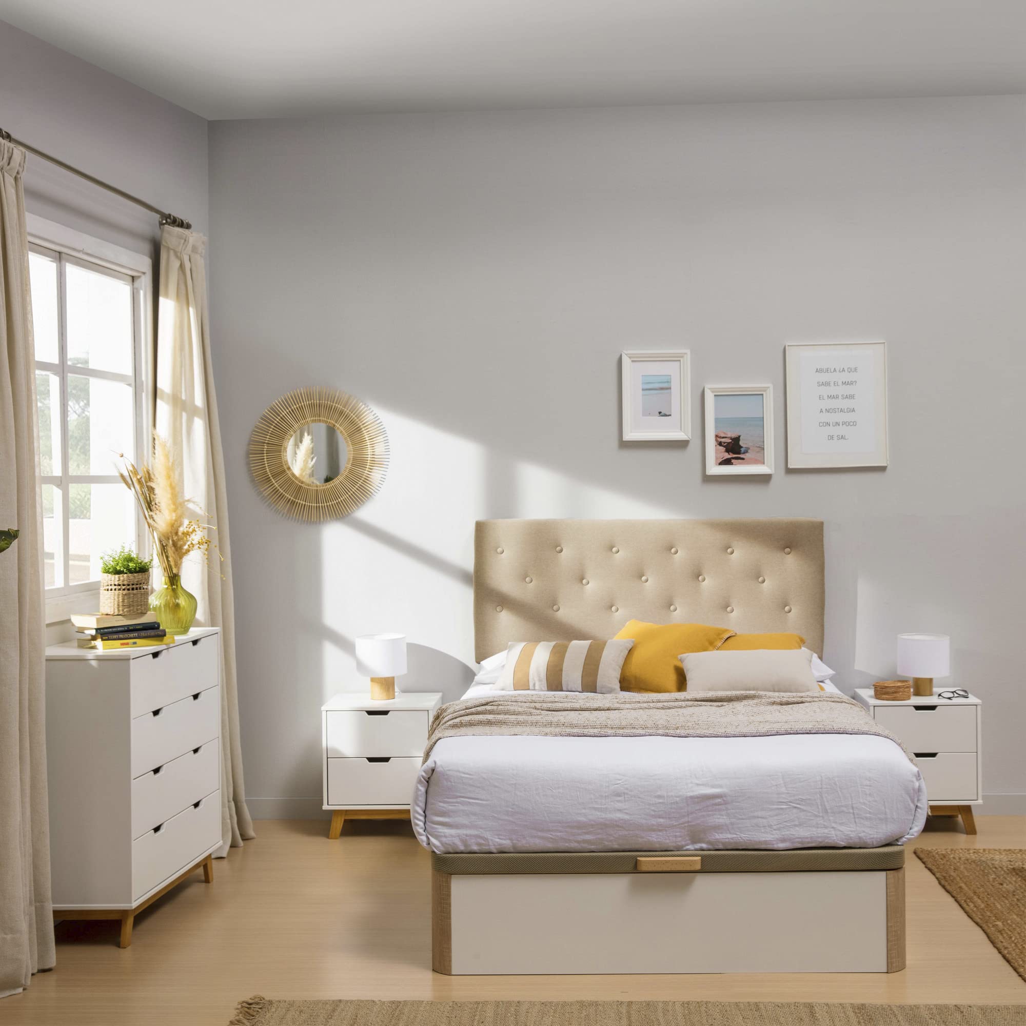 HOMN LIVING Canapé Abatible 160x200 cm Blanco/Cambrian de Gran Capacidad, Esquinas Redondeadas, Tapa Reforzada y Transpirable