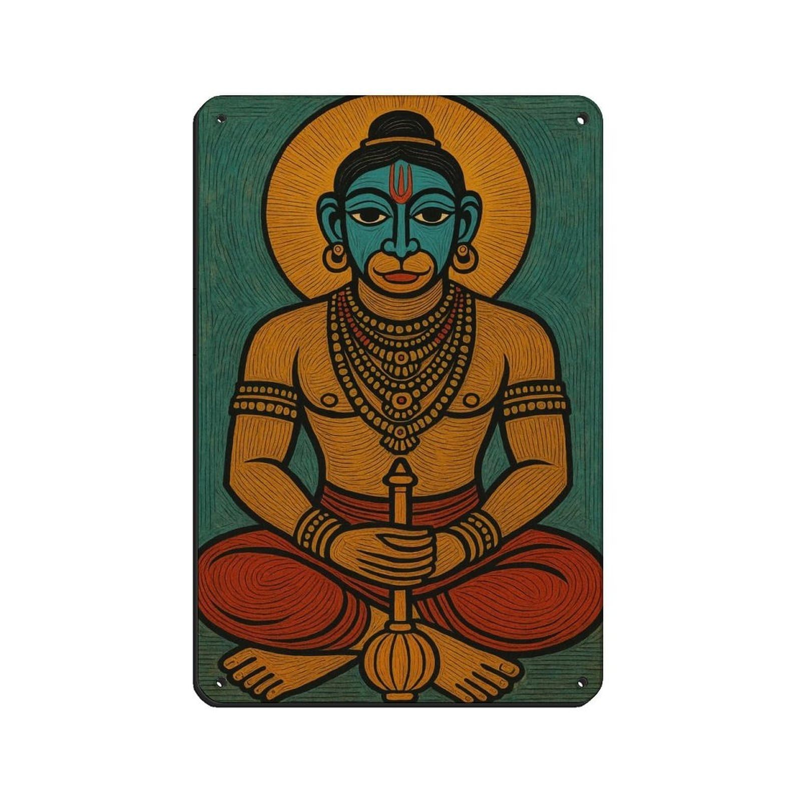 Hanuman Hindu Art,Colorful Indian Mythology Decor Tin Sign Vintage Metal Pub Club Cafe Bar Home Wall Art Decoration Poster Retro 8x12inch(20x30cm)