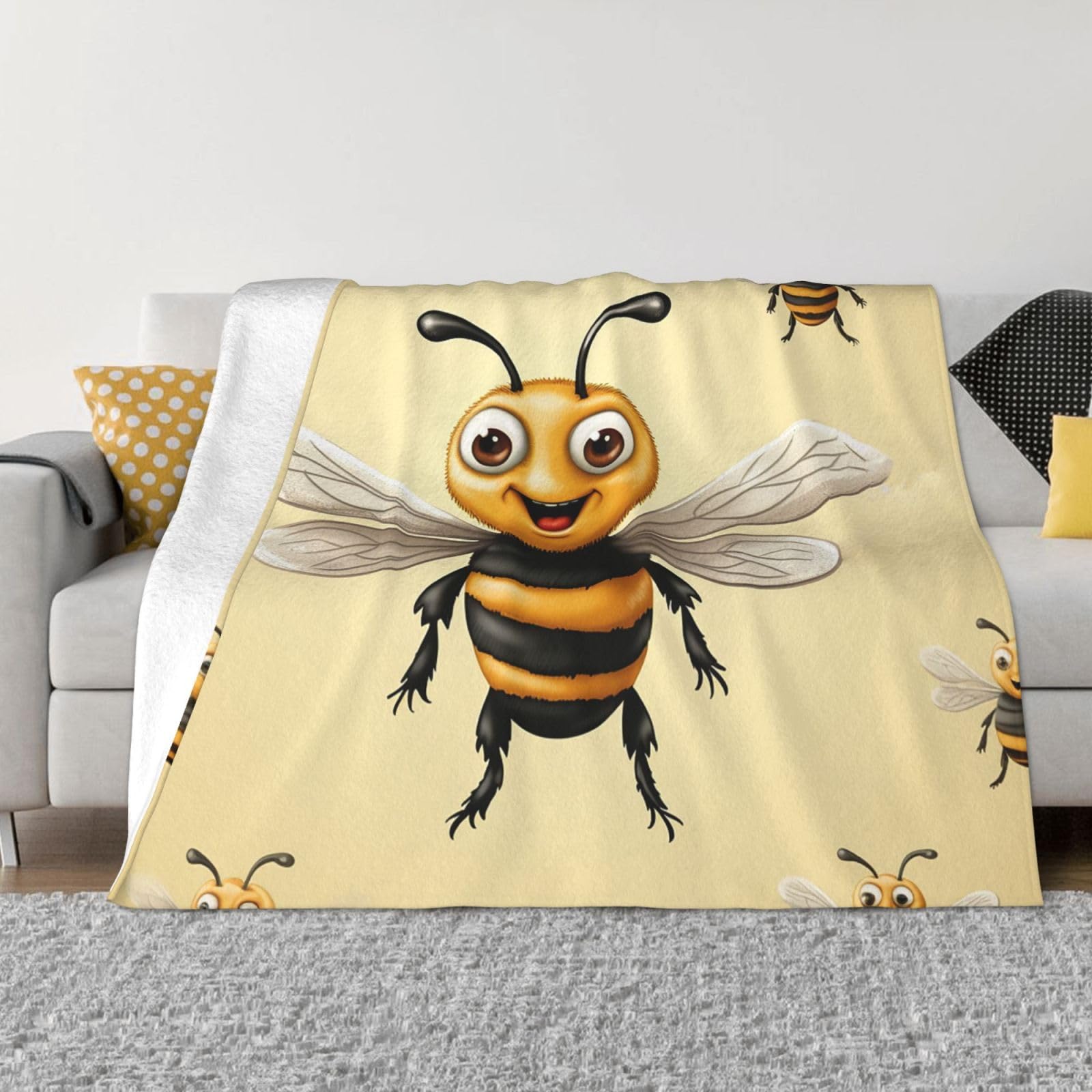 KLOPH Honey Bee Throw Blanket 60"x50" Flannel Fluffy Warm Blanket for Couch, Reversible Plush Blankets for Bed, Comfy Fuzzy Blanket for Sofa, Plush Lightweight-Blankets for All Season