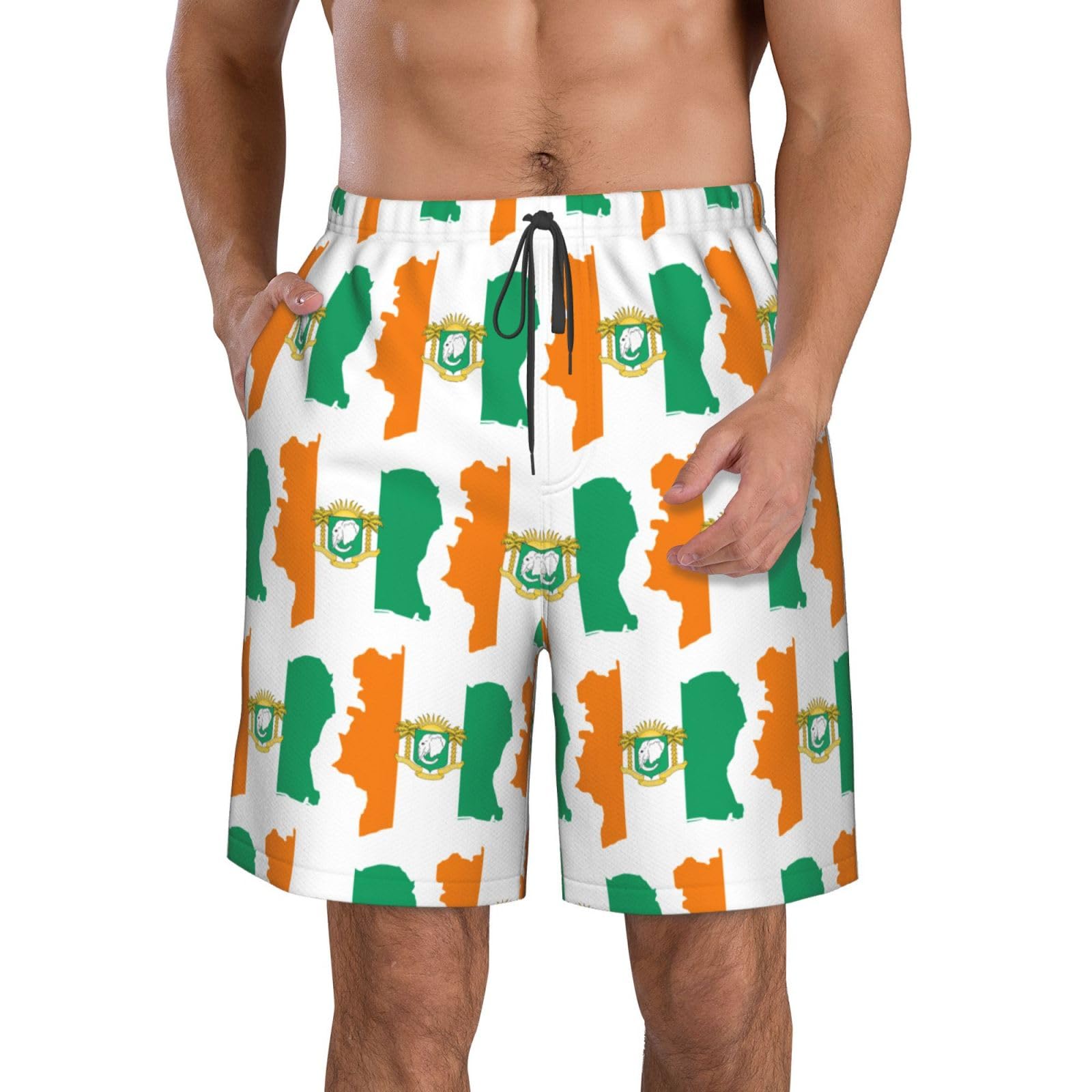 Oudrspo Cote D'Ivoire Flag Map 1 Mens Swim Trunks Quick Dry Cote D'Ivoire Flag Map Beach Board Shorts Swimwear Bathing Suits