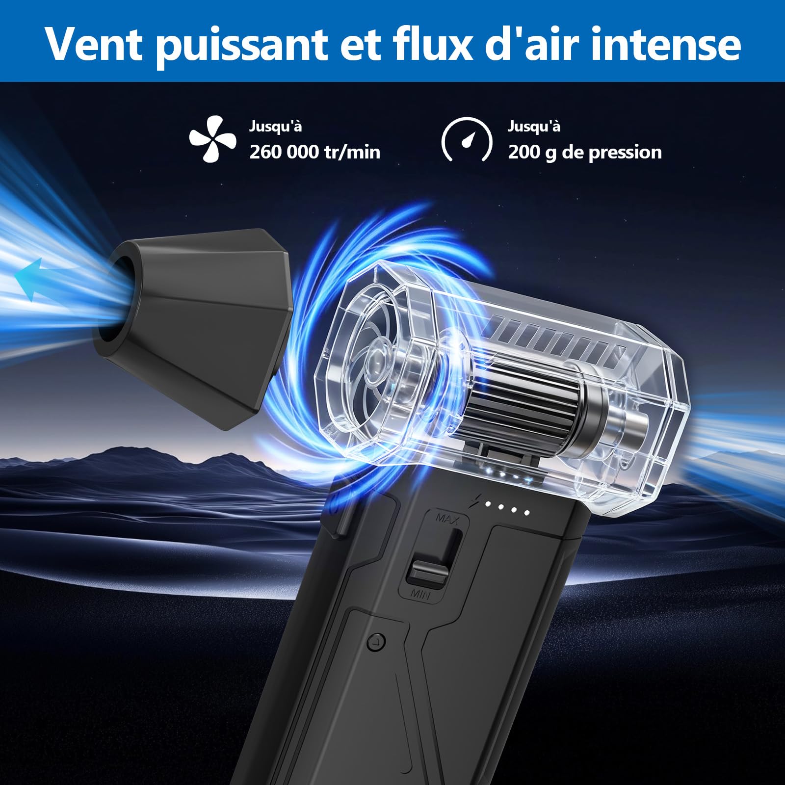 AGPtEK Dépoussiéreur électrique à air comprimé 260 000 tr/min souffleur sans fil