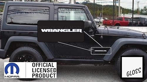 Decal Mods Fender Wrangler pequeño logotipo gráfico para Jeep Wrangler JK & JL (2007-2022) (juego de 2) SJ3Y3 Tan