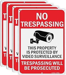 Large Video Surveillance Signs, 14x10 Inches No Trespassing Sign Private Property Sign, Reflective Aluminum, Fade Resistant,Indoor or Outdoor Use (4-Pack)