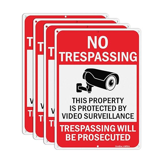 Large Video Surveillance Signs, 14x10 Inches No Trespassing Sign Private Property Sign, Reflective Aluminum, Fade Resistant,Indoor or Outdoor Use (4-Pack)