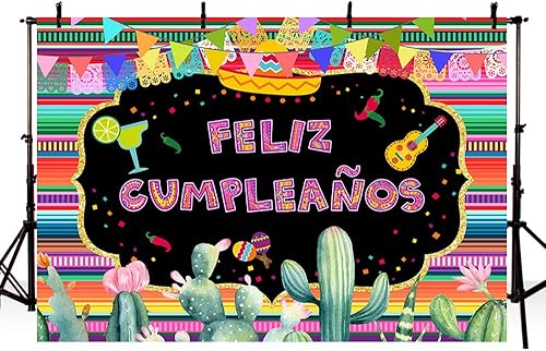Miniatura 2 de MEHOFOND Telón de fondo para fiesta temática mexicana, decoración de fiesta temática mexicana, fondo de fotografía de feliz cumpleaños, México,