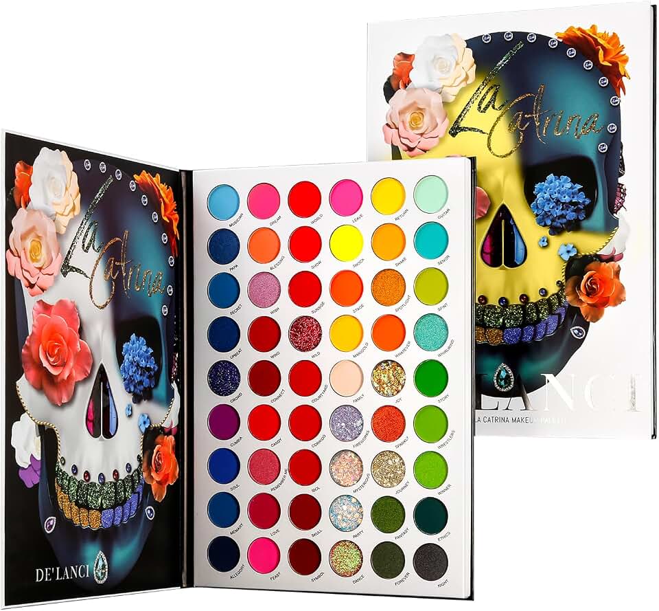 Afflano Paleta de sombras coloridas arco-íris alto pigmento 54 cores, paleta de maquiagem orgulho sombras de ojos, neon brilha em sombra escura para o festival de Halloween SFX crânio vampiro emo