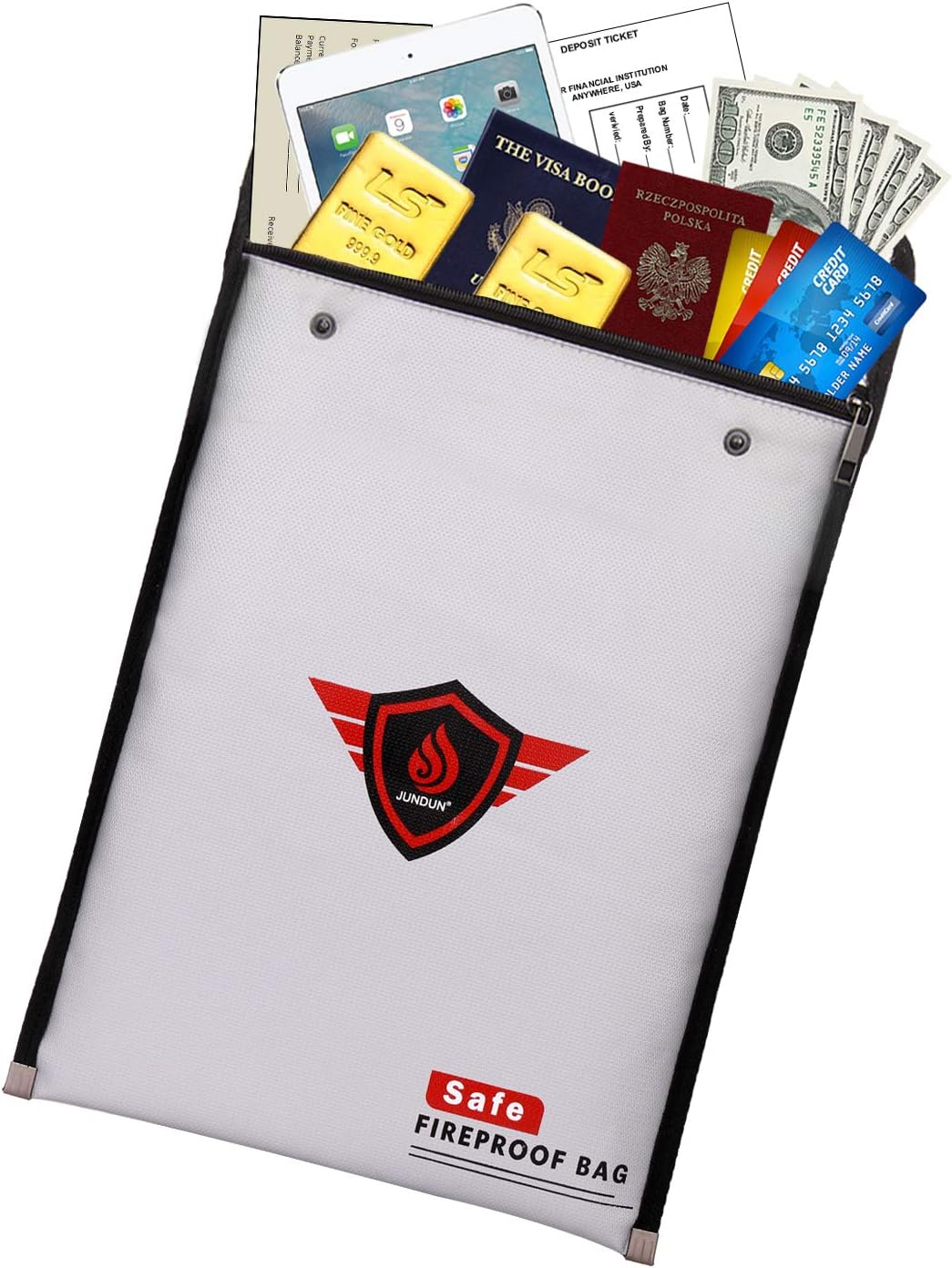 JUNDUN Fireproof Document Bags,15”x11” Triple Layers Waterproof and Fireproof Bag with Zipper,Silicone Coated Fireproof Safe Pouch Envelope for Documents,Cash and Money