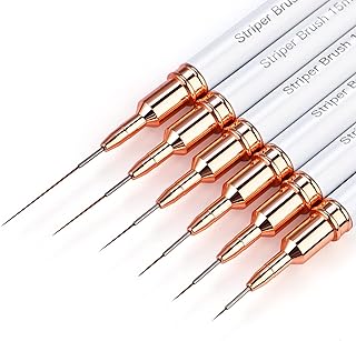 Yasterd 6pcs Striper Brush Set - Long Lines, Thin Details, Elongated Lines, White Metal Handle Nail Brushes for Nail Art - Sizes 5/7/9/11/15/25mm