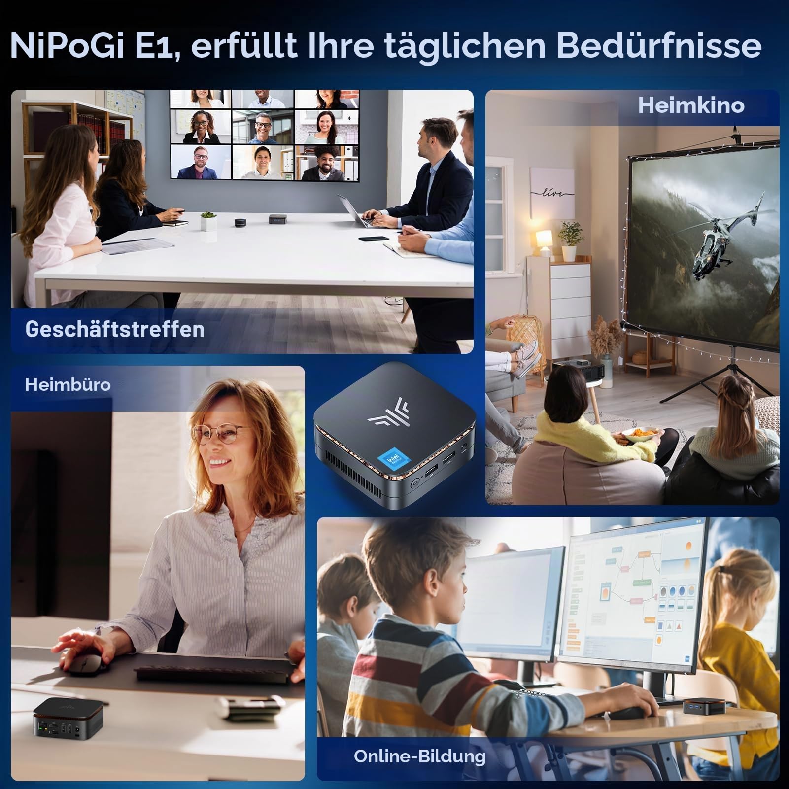 NiPoGi Essenx E1 Mini PC W-11 Pro Ιntel Alder Lake N97(bis 3,6 GHz) 16 GB DDR4 1 TB SSD, Mini Computer HDMI 2.0+DP 1.4 Dual UHD Display 4K@60Hz Desktop PC Gigabit Ethernet/2.4+5G WiFi/BT4.2 für Büro