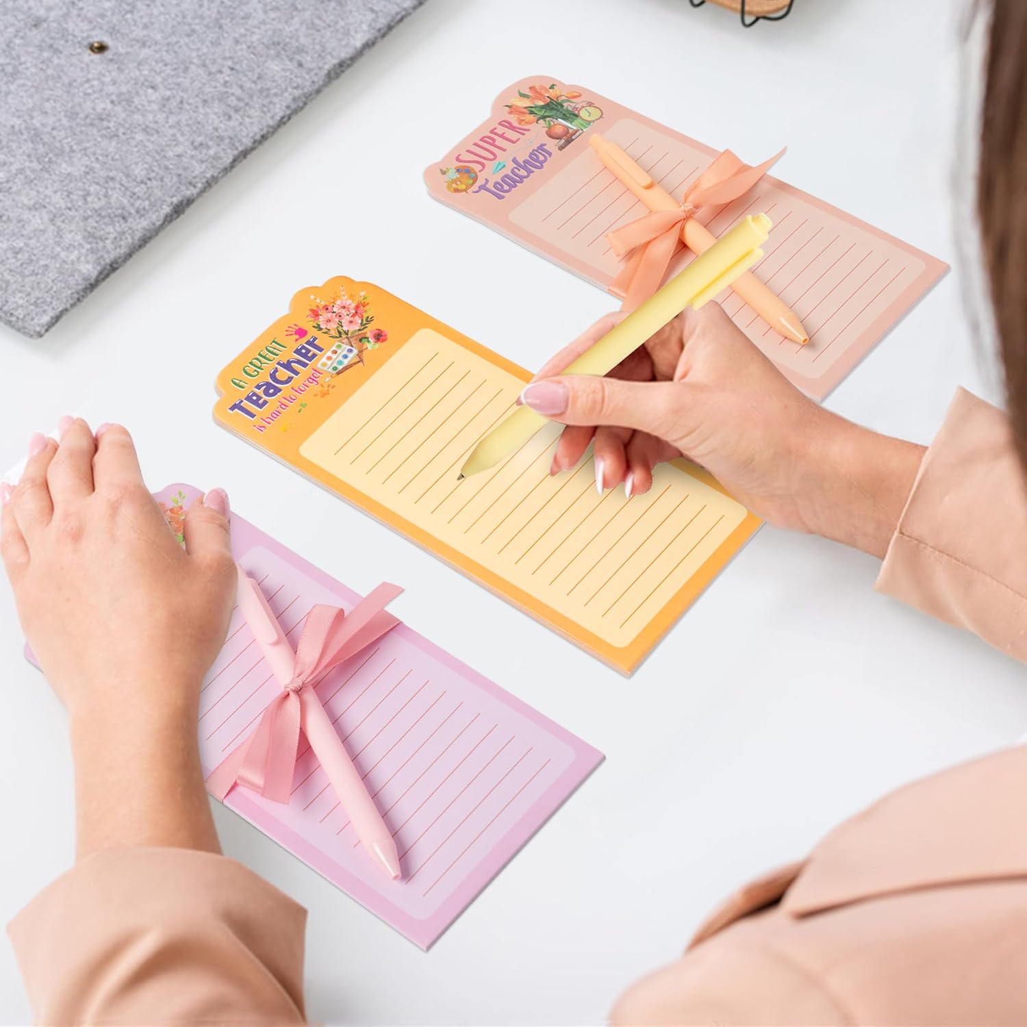 ANGOLIO Teacher Appreciation Sticky Notes with Pens - 16Sets Inspirational Sticky Notes Pad with Ballpoint Pens Self-Adhesive Writing Memo Pads Thank You Gift for Teacher from Students Back to School