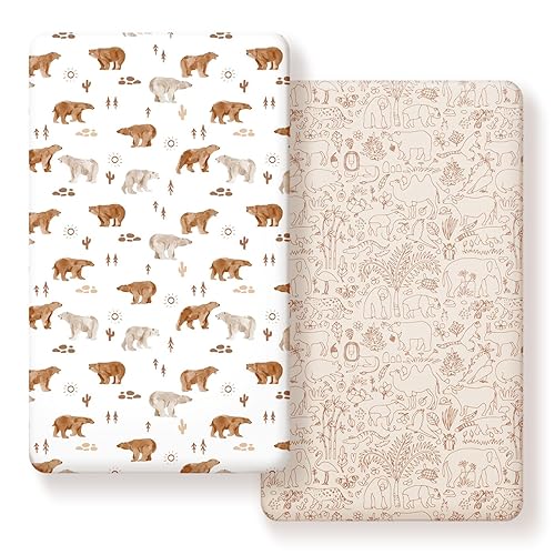 Vista 30 de GRSSDER Juego de 2 sábanas elásticas ultra suaves para moisés, ajuste universal para moisés, cesta de moisés, colchón rectangular ovalado, seguro