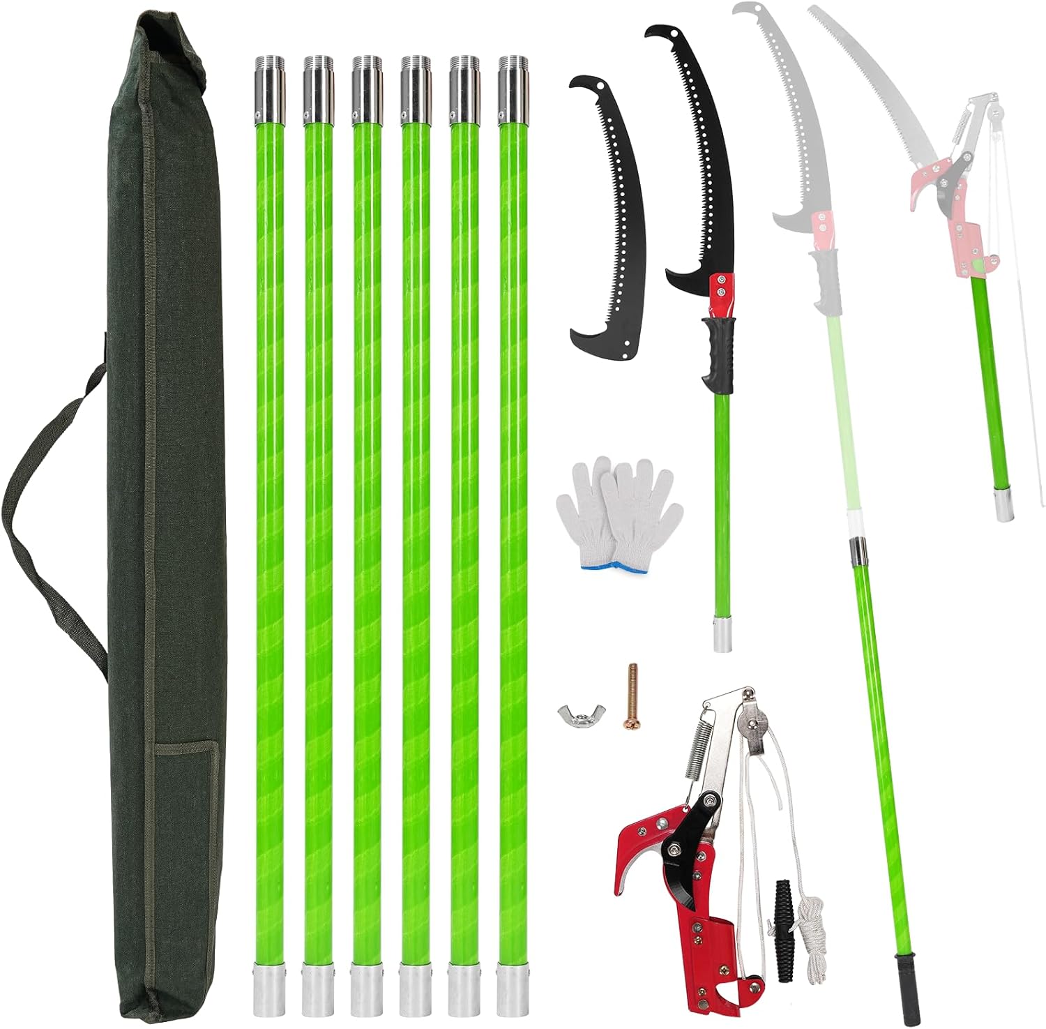 Manual Pole Saw for Tree Trimming, 26Ft Extendable Tree Pruner, Branches Trimmer Set with Sharp Saw Blades and Scissor, Branch Pruner Cutter, Long Tree Pole Pruner Cutting for Palms and Shrubs