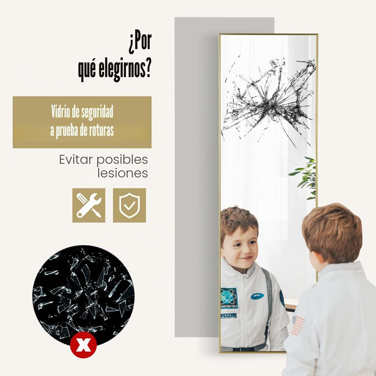 GOPLUS Espejo de Pared Cuerpo Entero 2 en 1 | Espejo para Puerta Colgar, Longitud Completa, Estilo Moderno, para Salón Dormitorio Baño, Puerta de 5 cm, Dorado