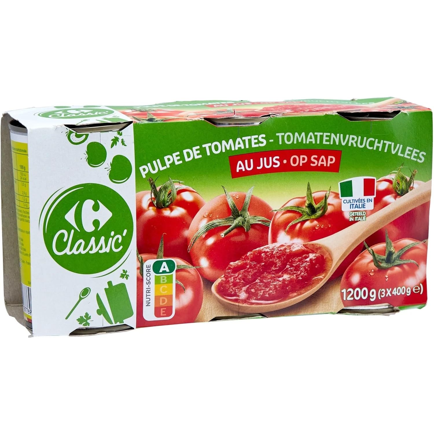CARREFOUR CLASSIC' - Pulpe de Tomates au Jus - les 3 boites de 400g - 1200g - Le Lot De 3