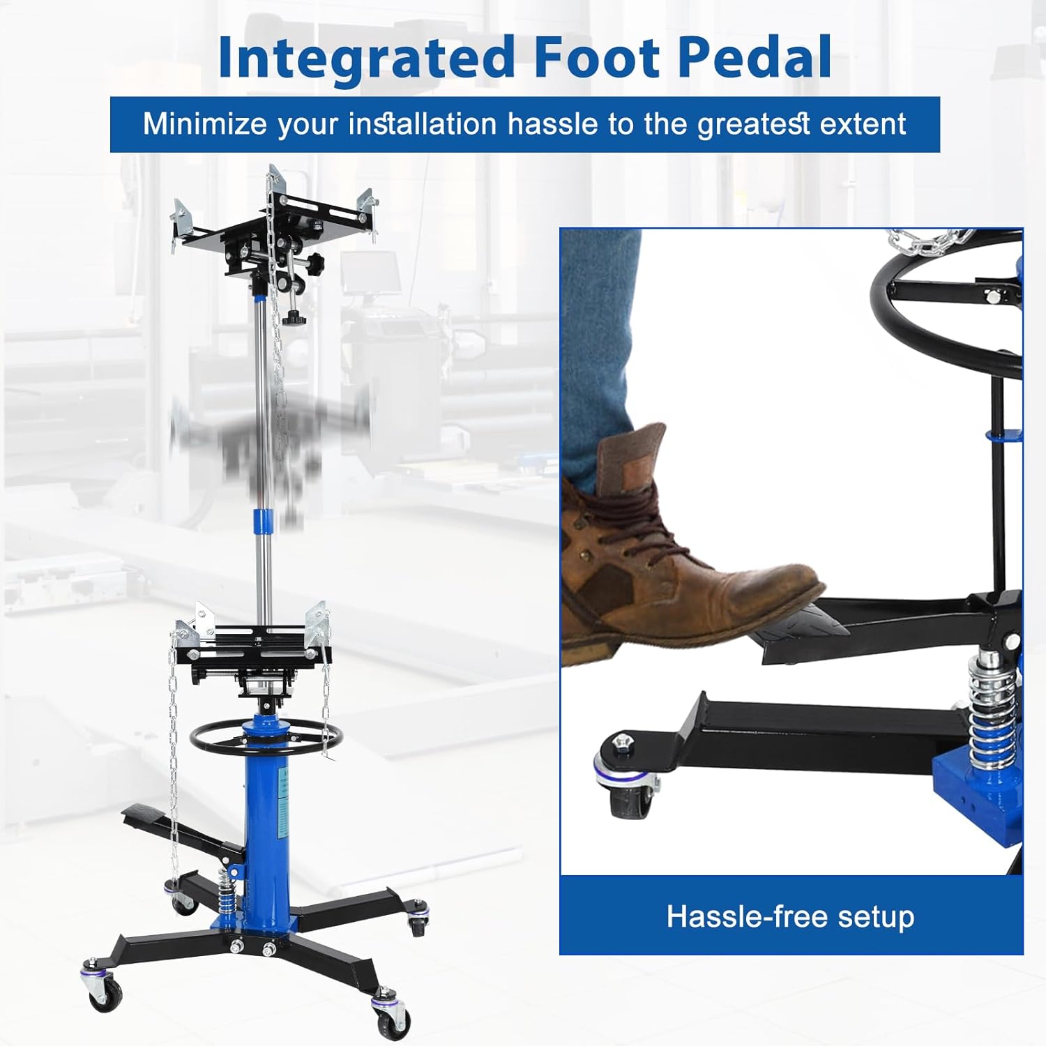 EASYBERG 1320 lbs Hydraulic Transmission Jack, 0.6 Ton 2-Stage High Lift Telescopic Transmission Jack with 35"-69" Adjustable Height, Pre-Installed Foot Pedal & Swivel Wheels for Car and Light Truck