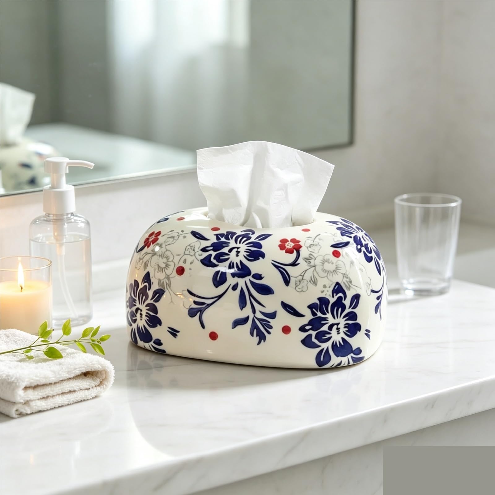 Pojemnik na chusteczki nowe pudełko na chusteczki porcelanowe niebiesko-białe chińskie must-have do pokoju gościnnego