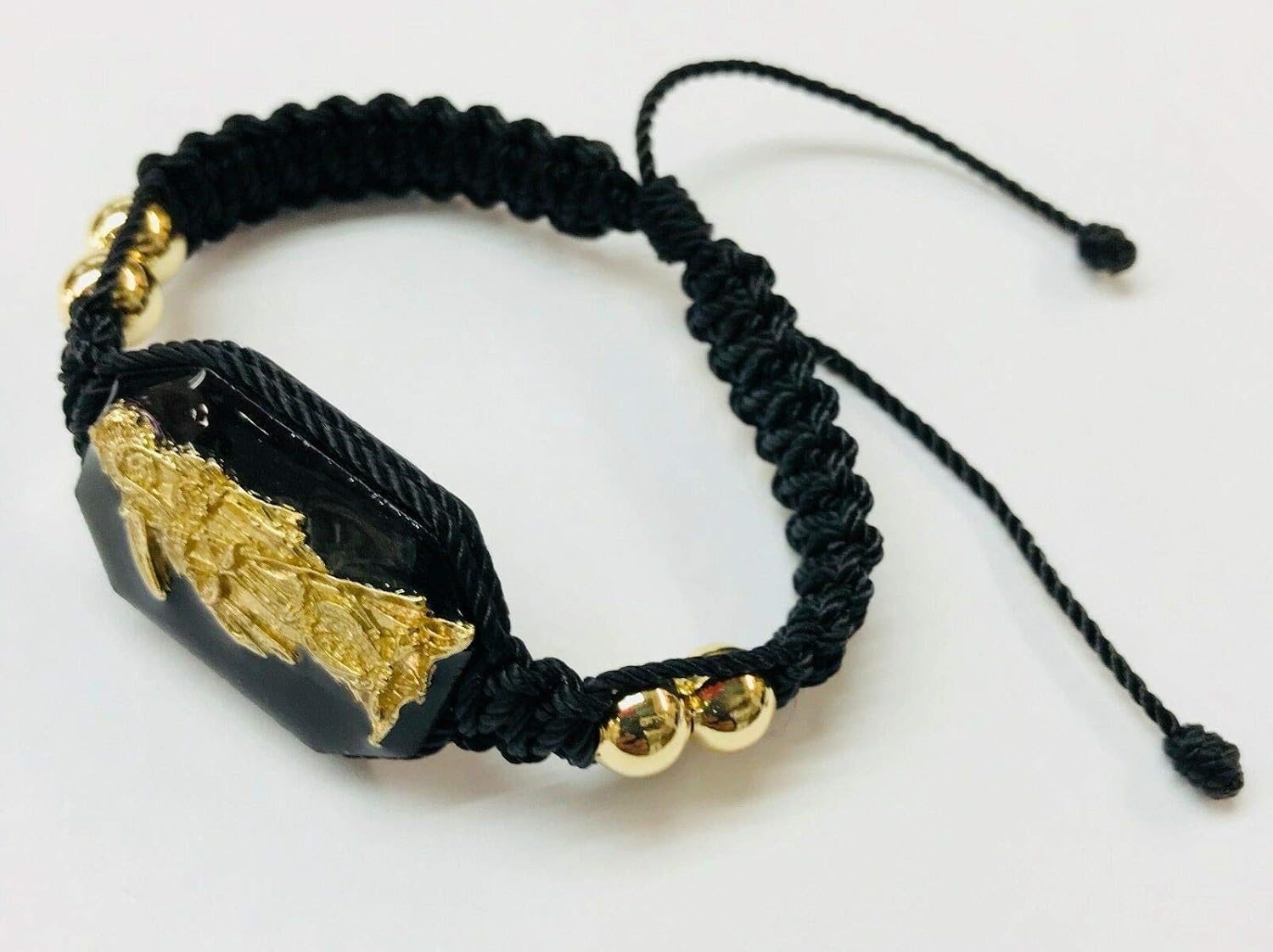 Santuario Jerwelry Holy Death Reaper Bracelet Santa Muerte Blanca bolas de oro laminado