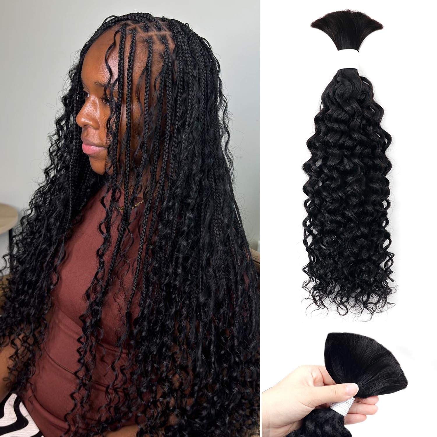 Liqusee Human Braiding Hair 100g One Bundle/Pack 24 Inch Natural Black Water Wave Curly Human Hair for Braiding No Weft 100% Unprocessed Brazilian