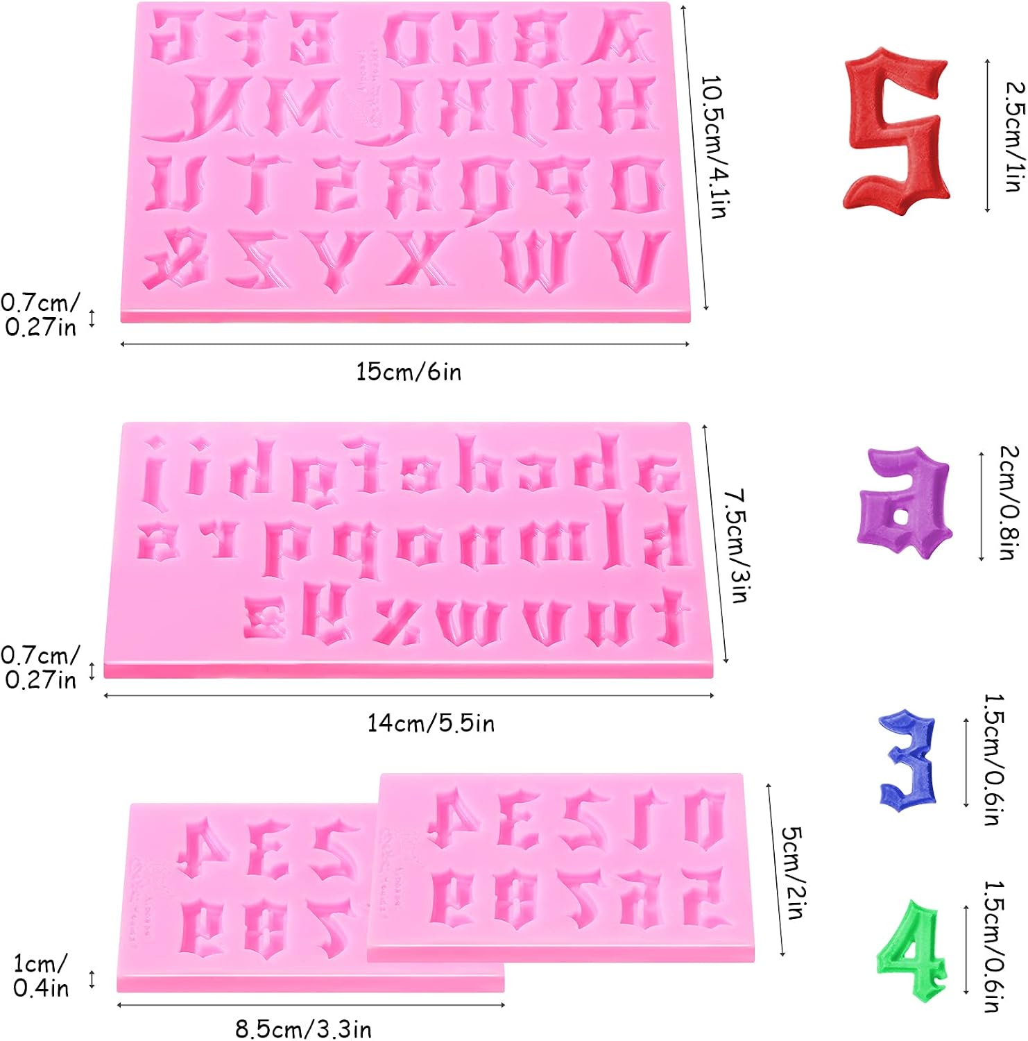 Geiserailie 4 Pcs Gothic Letter Number Molds for Chocolate Fondant Cake