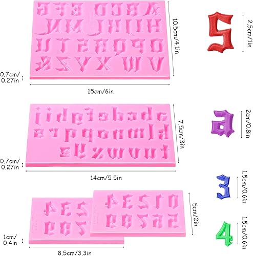 Miniatura 4 de Geiserailie 3 moldes de silicona con letras góticas y números para chocolate, números 0-9 3D para chocolate, fondant, decoración de pasteles