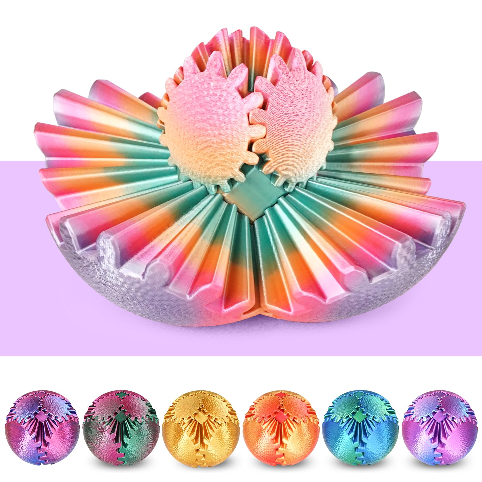 Gear Ball Fidget Spielzeug Steampunk Zahnrad Kugel Stressabbau Sensorisches Spielzeug autistische Kinder Erwachsene 3D Gedruckt Lustiges Geburtstagsgeschenk Weihnachten Ostern (Zuckerbunt,8 cm)