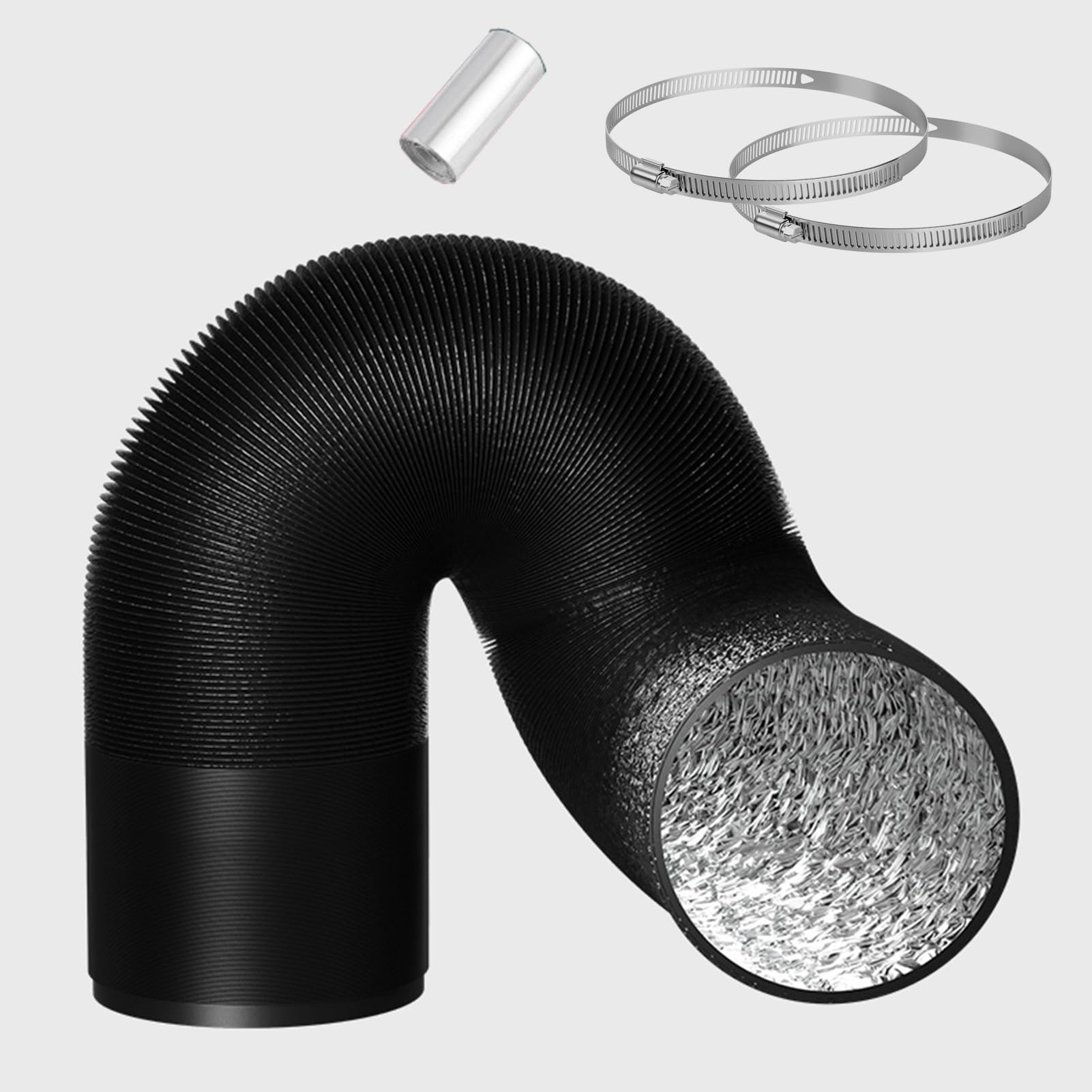 Manguera de Ventilación Kit de Manguera de Ventilación Flexible Negra para Secadora, Kit de Ventilación con Abrazaderas y Cinta de Aluminio, Manguera de Escape de Garaje Extensible para Ventilación de