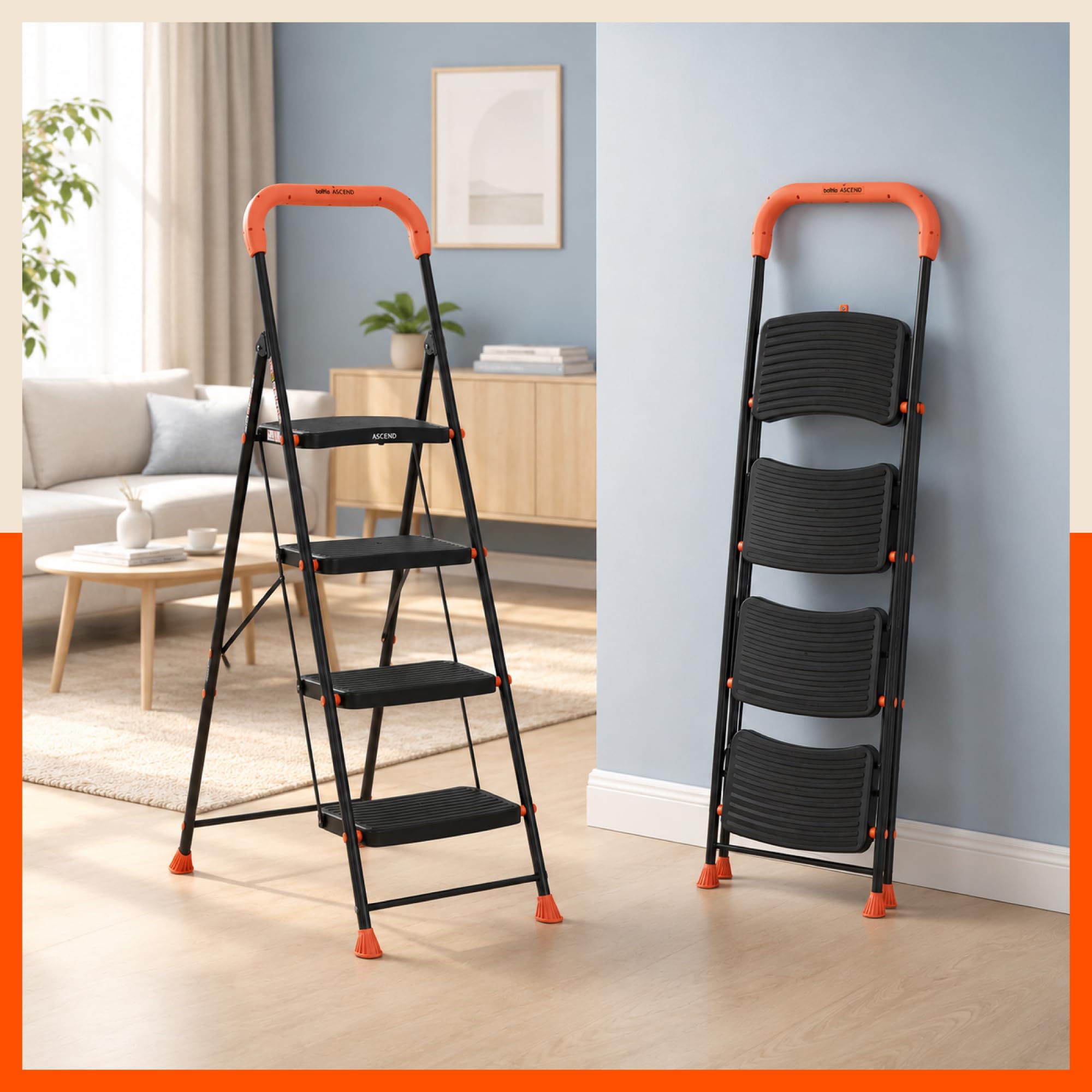 Bathla 4 Step Steel Ladder - Heavy Duty & Safe -1