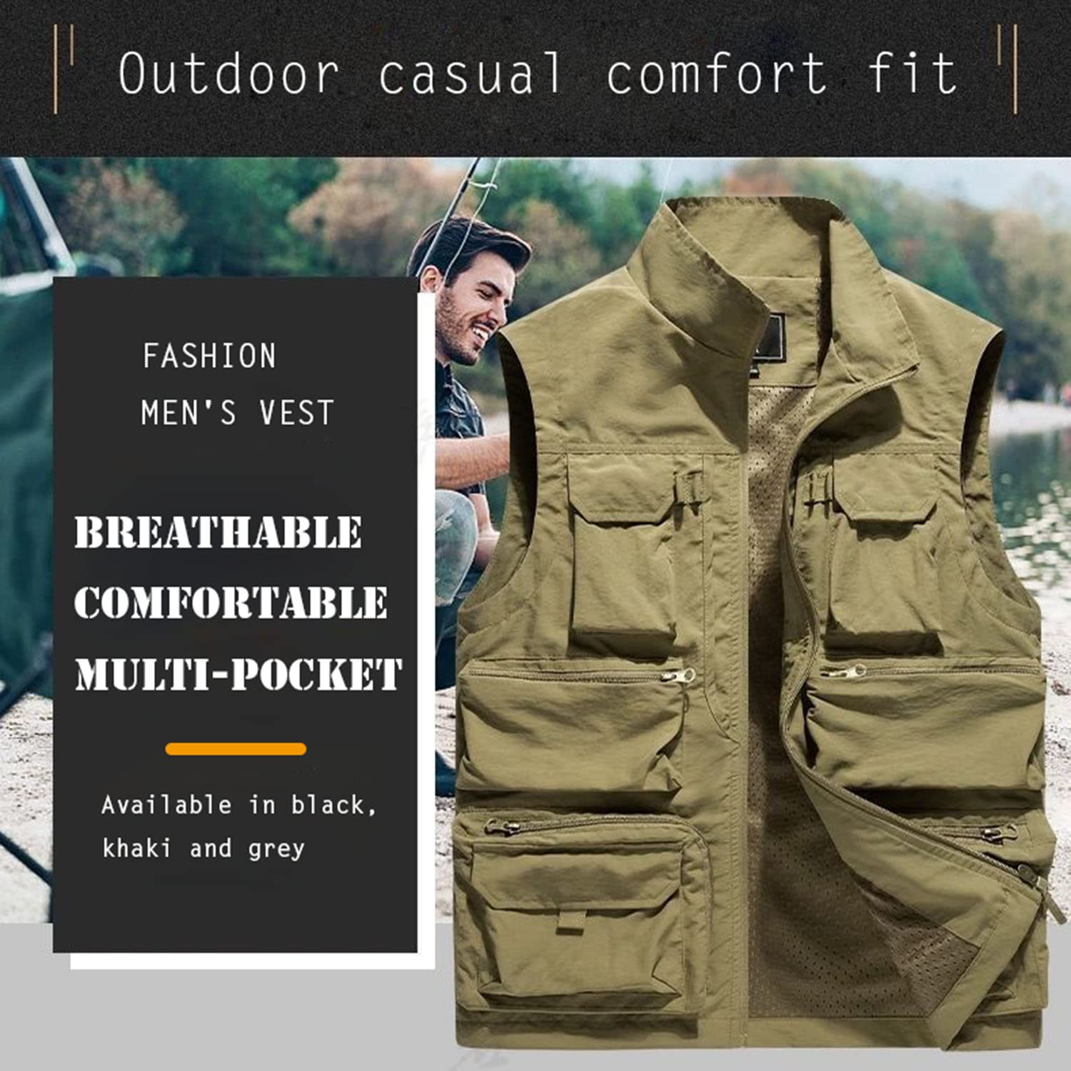 Chaleco De Hombre con Multibolsillos Chaleco De Pesca Al Aire Libre Chaleco Casual De Verano Chaleco De Viaje Transpirable Chaleco De Fotografía Multifuncional