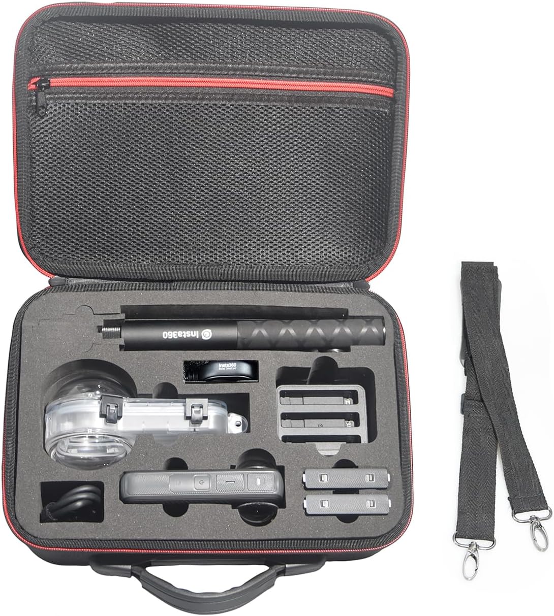 Fotoleey Carrying Case for Insta360 X4 Camera Fits Waterproof Case and Selfie Stick with Should Strap & Handle & Pocket, EVA Material