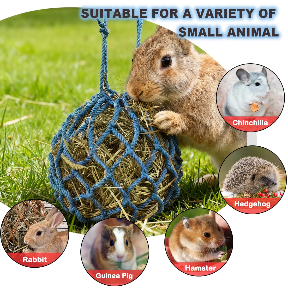 2 Pcs Rabbit Hay Feeder Mesh Bags, 2 Metal Hooks Hanging Hay Mesh Bags, Guinea Pig Hay Bags, High-Capacity Bunny Hay Bag for Rabbits, Chinchillas, Hamsters, Small Pets and Animals - image 5
